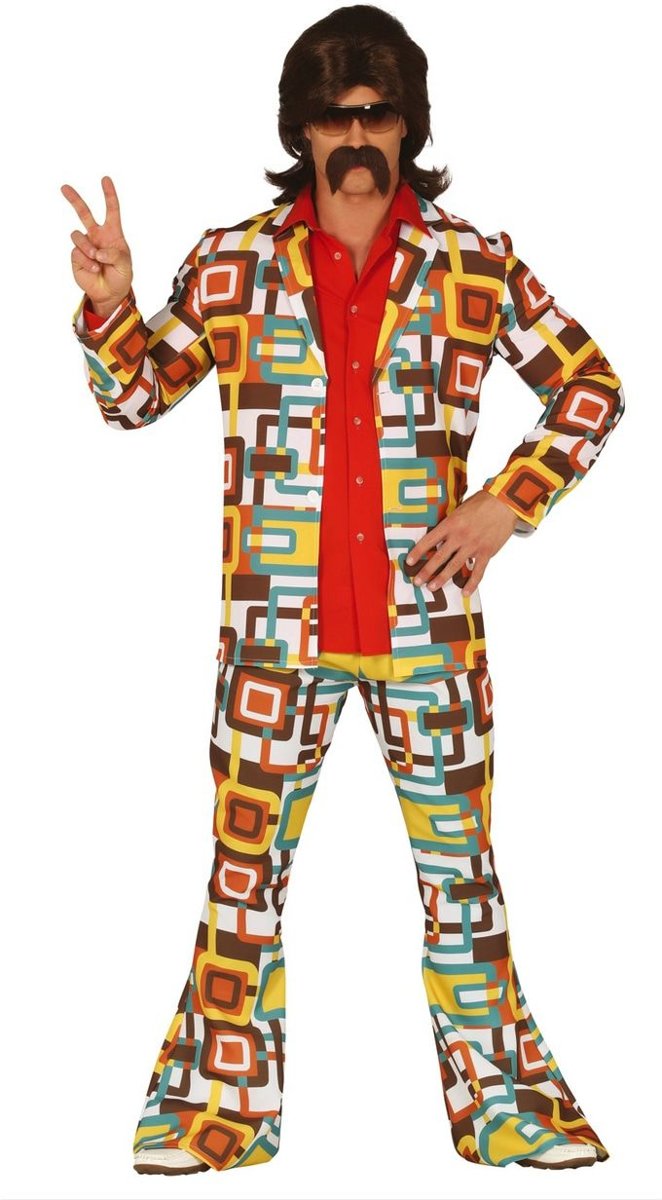 Hippie Kostuum | Belachelijk Druk Jaren 70 | Man | Maat 52-54 | Carnaval kostuum | Verkleedkleding